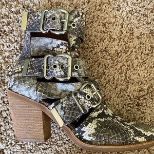 Jeffery Campbell Snakeskin Print Buckled Boots